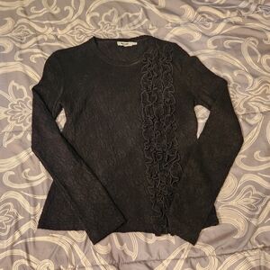 Moschino Black Textured Ruffle Blouse